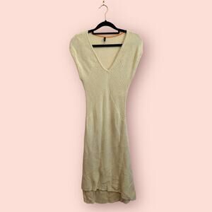 Stile Benetton Knit Tank Cream Swing Sweater V-Neck Dress XS